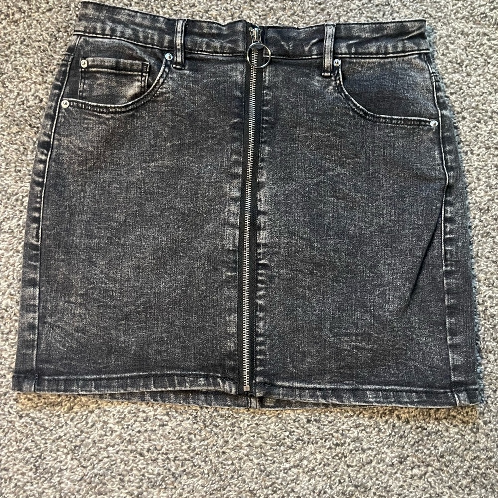 Garage - Black Denim Mini Skirt with Front Zipper